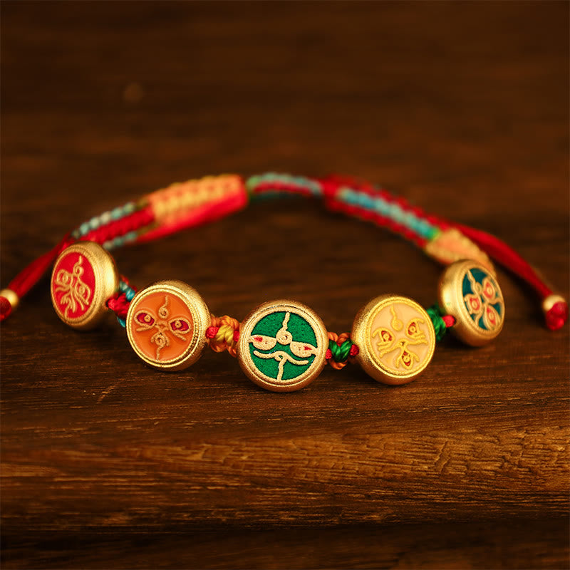 Fortune Jewel Tibetan Five God Of Wealth Colorful Rope Braided Luck Bracelet