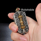 Fortune Jewel Tibetan Om Mani Padme Hum Carved Dorje Vajra Rotatable Lotus Pattern Purity Rope Necklace Pendant