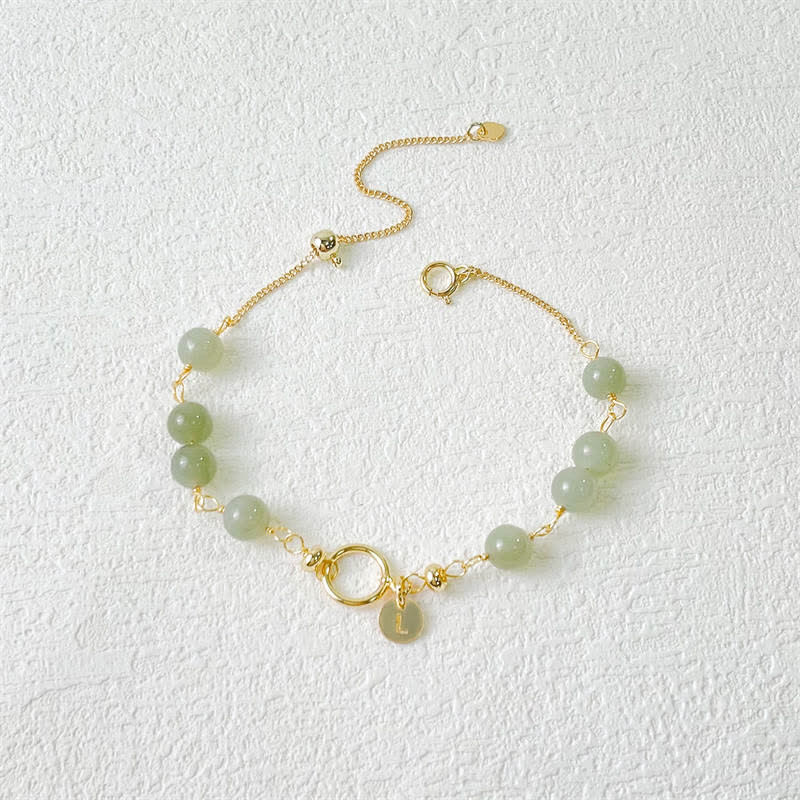 Fortune Jewel Unique Natural Hetian Jade 14K Gold filled Luck Beaded Bracelet
