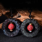 Fortune Jewel FengShui Natural Rainbow Obsidian PiXiu Cinnabar Healing Necklace Pendant