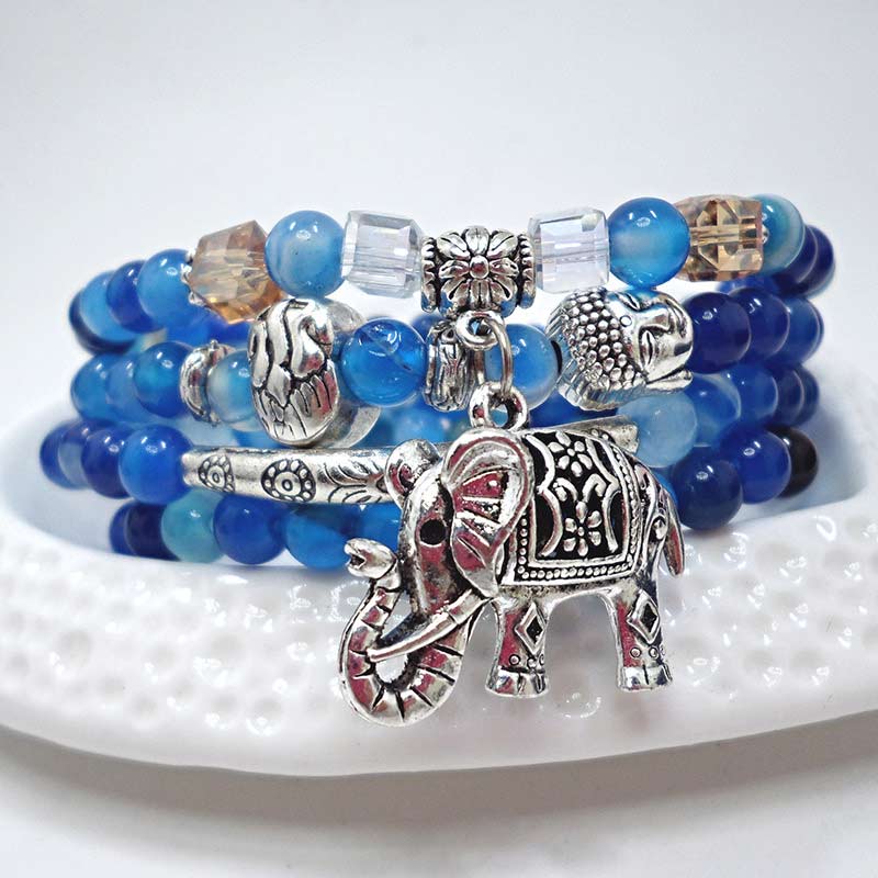 Fortune Jewel Natural Agate Elephant Buddha Hope Bracelet