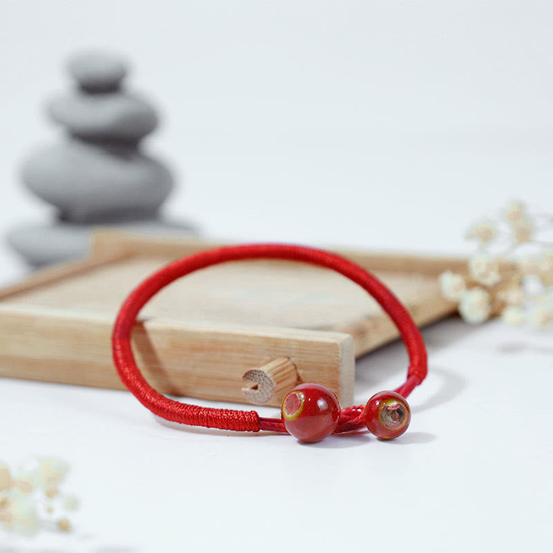 Fortune Jewel FengShui Lucky Red String Ceramic Bracelet