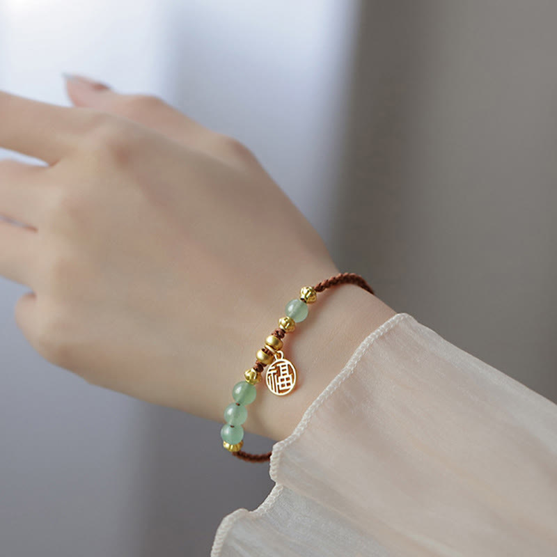 Fortune Jewel Jade Beads Fu Character Blessing Rope Bracelet