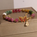 Fortune Jewel Natural Colorful Tourmaline Butterfly Auspicious Character Gourd Charm Positive Bracelet
