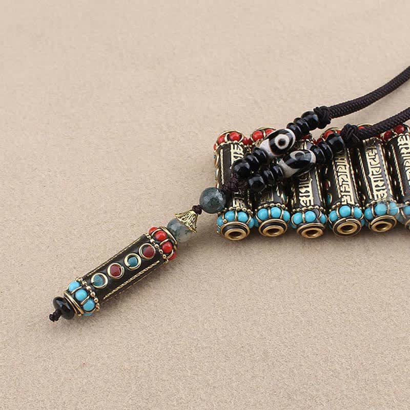 Fortune Jewel Tibetan Om Mani Padme Hum Dzi Bead Wenge Wood Necklace Pendant