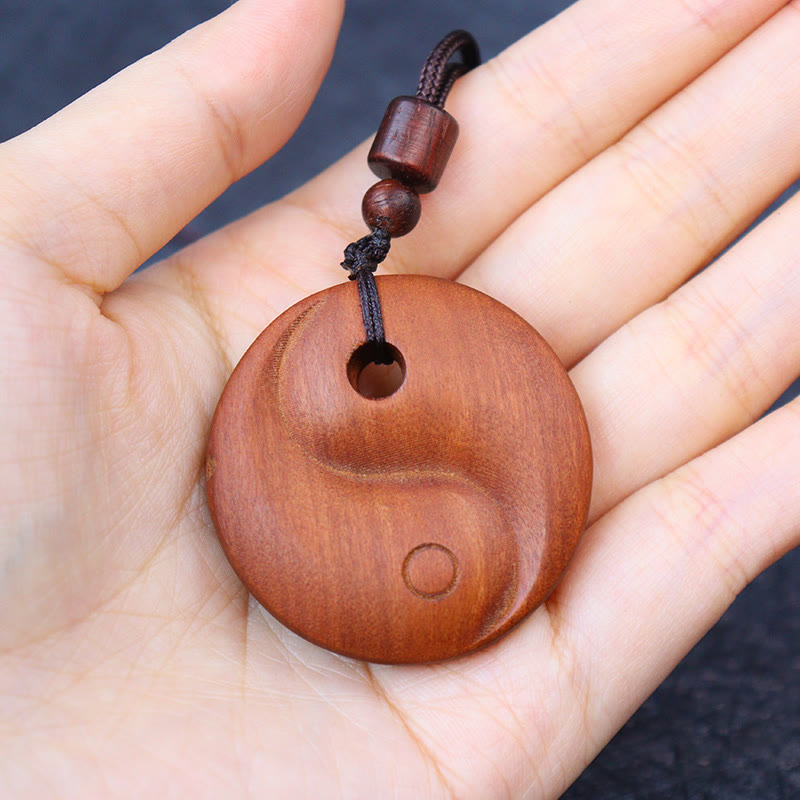 Fortune Jewel Lightning Struck Jujube Wood Yin Yang Luck Protection Necklace Pendant Fortune Jewel