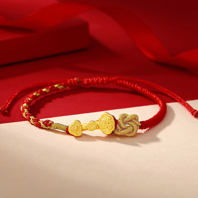 Fortune Jewel 999 Sterling Silver Ruyi Handle Fu Character Fortune Luck Rope Bracelet