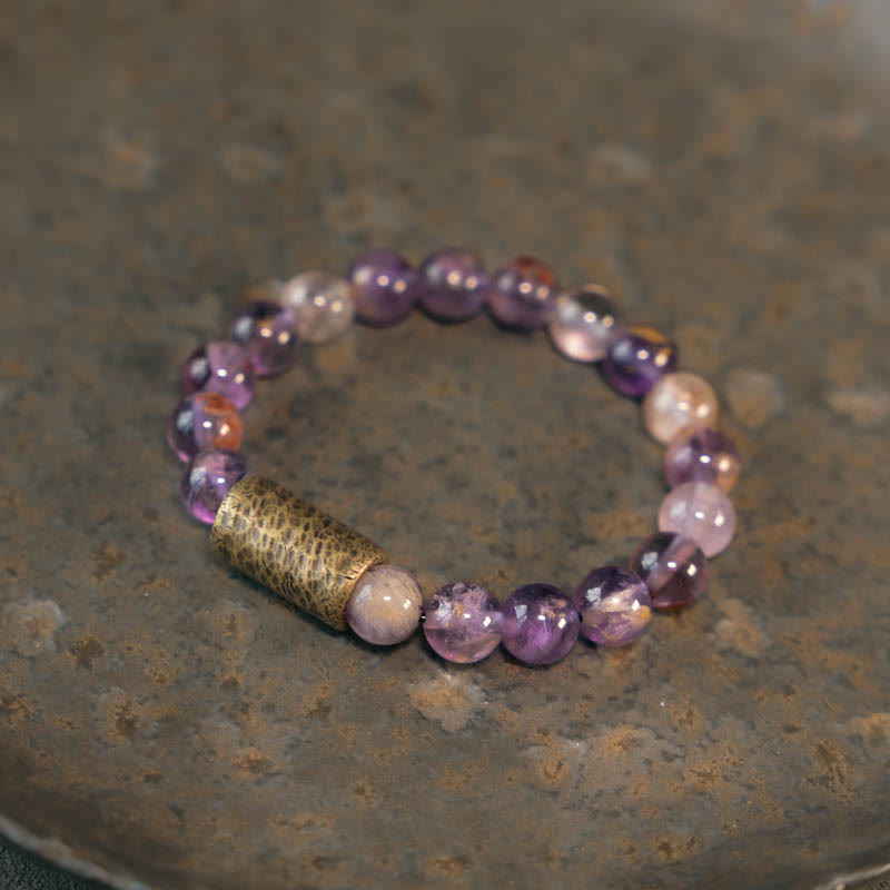 Fortune Jewel White Crystal Red Hematoid Quartz Gold Rutilated Quartz Purple Phantom Protection Bracelet