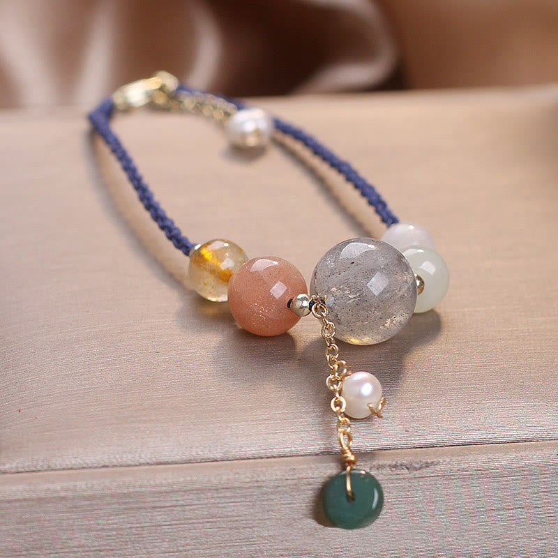 Fortune Jewel Moonstone Sunstone Beads Peace Buckle Charm Healing Bracelet