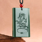 Fortune Jewel Hetian Cyan Jade Dragon Engraved Success Necklace Pendant Fortune Jewel