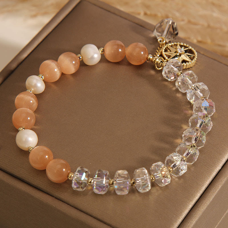 Fortune Jewel Orange Cat's Eye White Crystal Star Support Bracelet