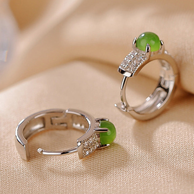 Fortune Jewel 925 Sterling Silver Round Cyan Jade Success Stud Earrings