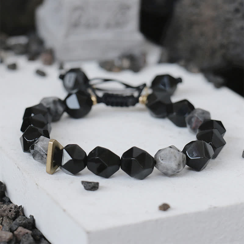 Fortune Jewel Black Obsidian Black Glitter Stone Purification Bracelet