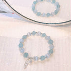 Fortune Jewel 925 Sterling Silver Aquamarine Cat's Eye Healing Feather Star Charm Bracelet