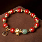 Fortune Jewel Year of the Dragon Natural Cinnabar Fu Character Charm Blessing Bracelet