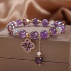 Fortune Jewel Natural Amethyst Crystal Four Leaf Clover Spiritual Healing Bracelet