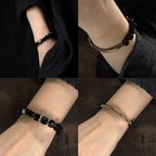 Fortune Jewel Black Obsidian Crystal Copper Strength Couple Bracelet