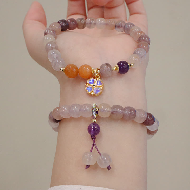 Fortune Jewel Natural Purple Golden Silk Jade Violet Flower Bead Charm Wealth Bracelet