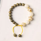 Fortune Jewel Natural Green Sandalwood Bodhi Seed Cat Paw Claw Cure Bracelet