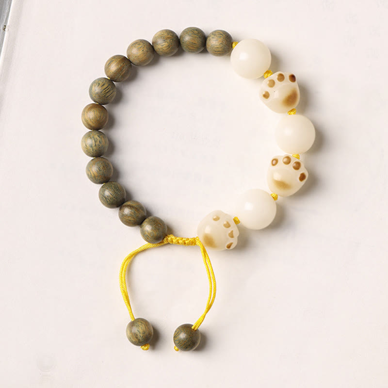 Fortune Jewel Natural Green Sandalwood Bodhi Seed Cat Paw Claw Cure Bracelet