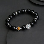 Fortune Jewel 925 Sterling Silver Black Obsidian Tiger Eye Eye of Providence Purification Bracelet