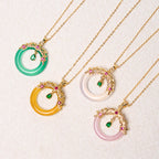 Fortune Jewel Green Chalcedony Peace Buckle Design Strength Necklace Pendant