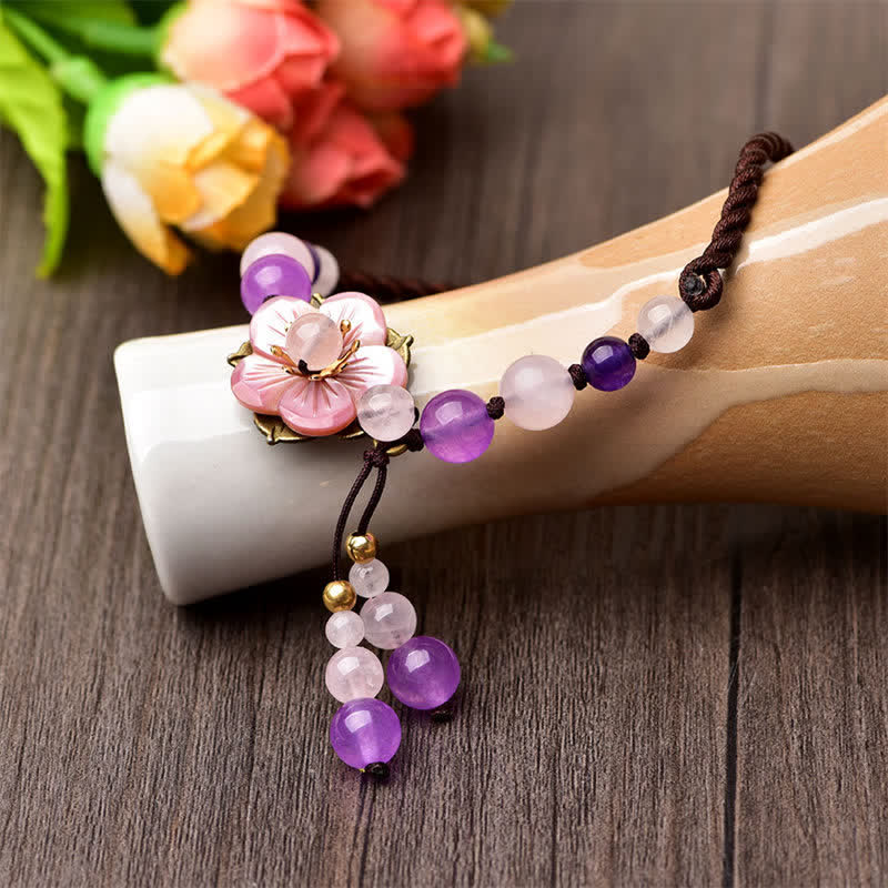 Fortune Jewel Natural Amethyst Rose Quartz Crystal Charm Lucky Healing Anklet