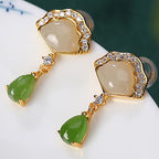 Fortune Jewel White Jade Cyan Jade Fan Water Drop Pattern Luck Drop Earrings