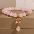 Fortune Jewel Natural Pink Crystal Four Leaf Clover Soothing Bracelet