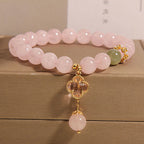 Fortune Jewel Natural Pink Crystal Four Leaf Clover Soothing Bracelet