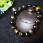 Fortune Jewel Chinese Zodiac Natal Buddha Gold Sheen Obsidian Wealth Protection Bracelet