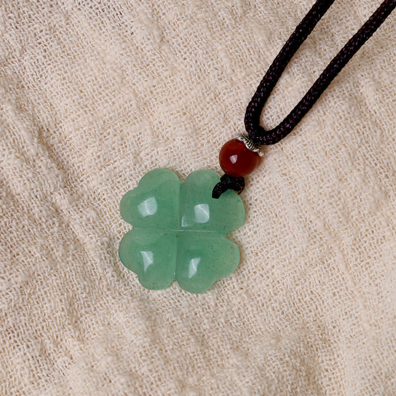 Fortune Jewel 925 Sterling Silver Green Aventurine Four Leaf Clover Luck Leather Rope Necklace Pendant