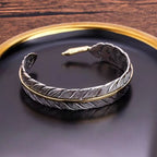 Fortune Jewel Feather Pattern Carved Luck Wealth Cuff Bracelet Bangle
