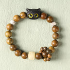 Fortune Jewel Green Sandalwood Ebony Wood Cat Peace Soothing Bracelet