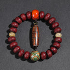 Fortune Jewel Tibet Bodhi Seed Dzi Bead Dancing Lion Luck Bracelet Wrist Mala