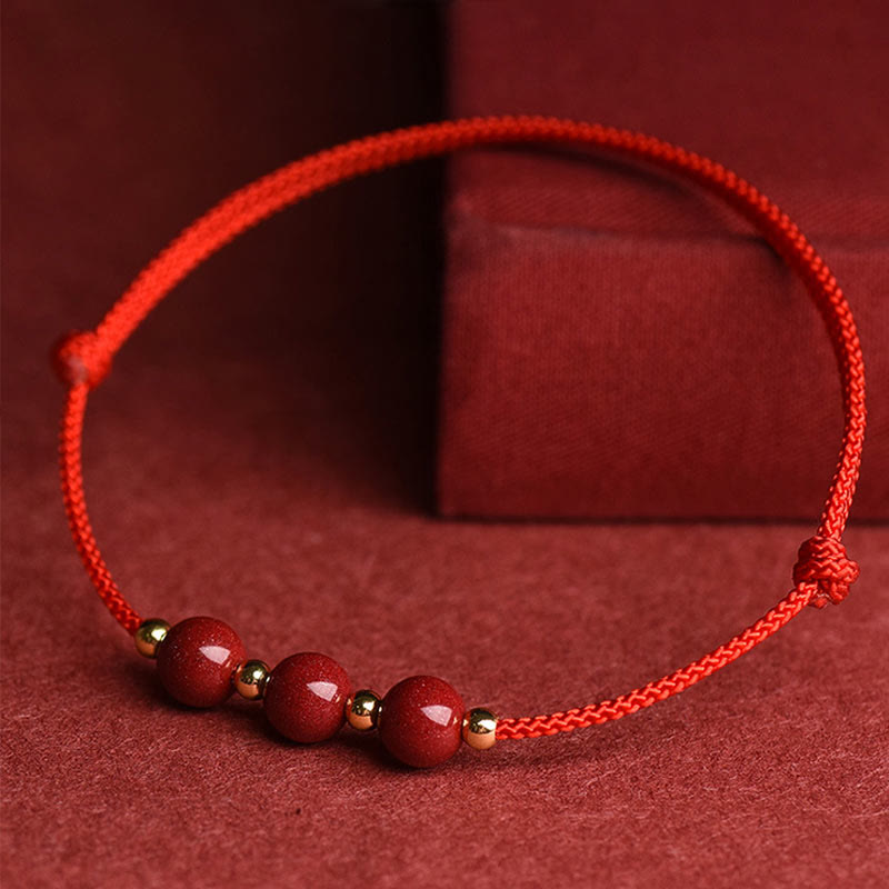 Fortune Jewel Natural Lucky Cinnabar Bead Blessing String Bracelet Anklet