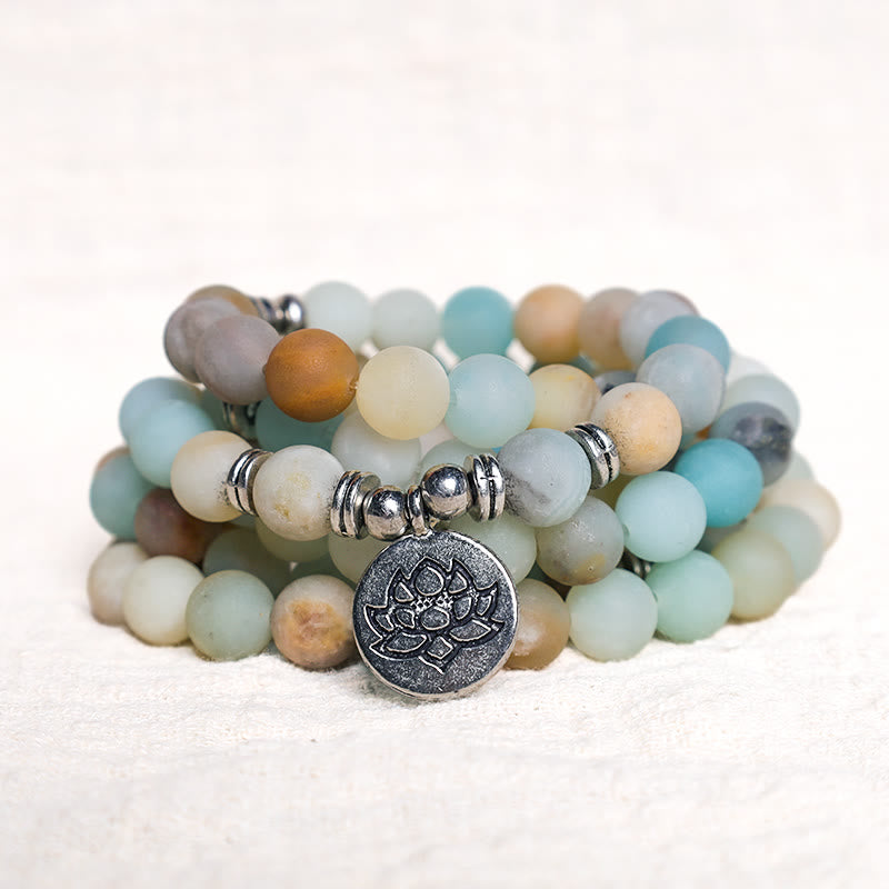 Fortune Jewel Tibetan Amazonite Stone Blessing Lotus Mala