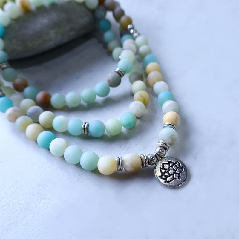 Fortune Jewel Tibetan Amazonite Stone Blessing Lotus Mala