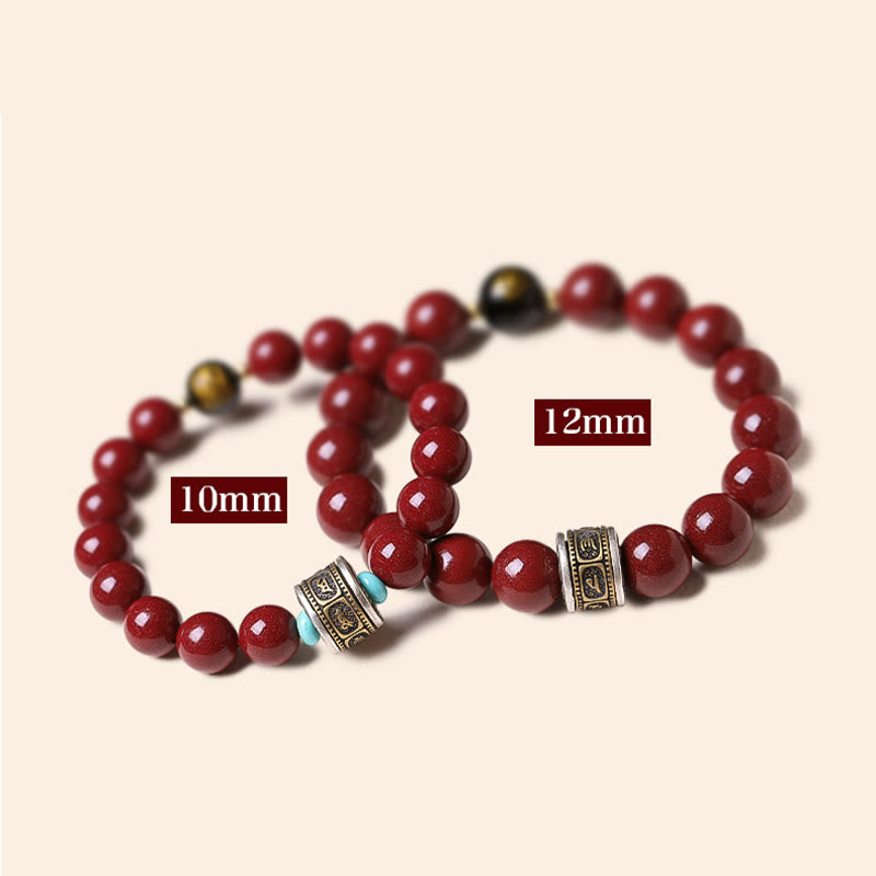 Fortune Jewel 925 Sterling Silver Chinese Zodiac Natal Buddha Cinnabar Om Mani Padme Hum Calm Bracelet