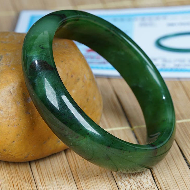 Fortune Jewel Natural Hetian Cyan Jade Happiness Success Bracelet Bangle