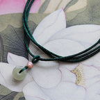 Fortune Jewel Natural Round Jade Peace Buckle Lotus Abundance String Necklace Pendant Fortune Jewel