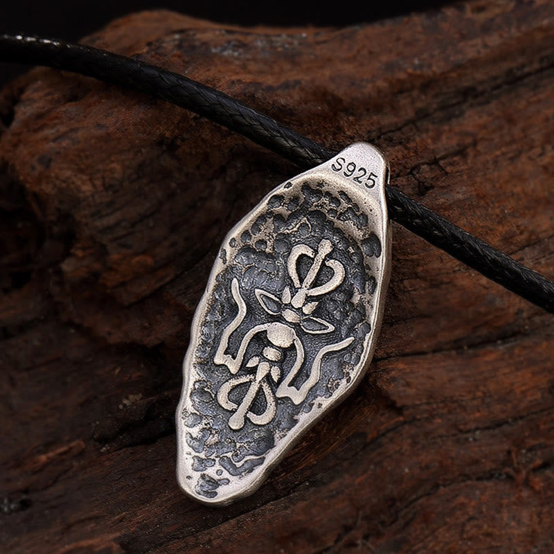 Fortune Jewel Tibetan 925 Sterling Silver Om Mani Padme Hum Dorje Vajra Engraved Strength Necklace Pendant