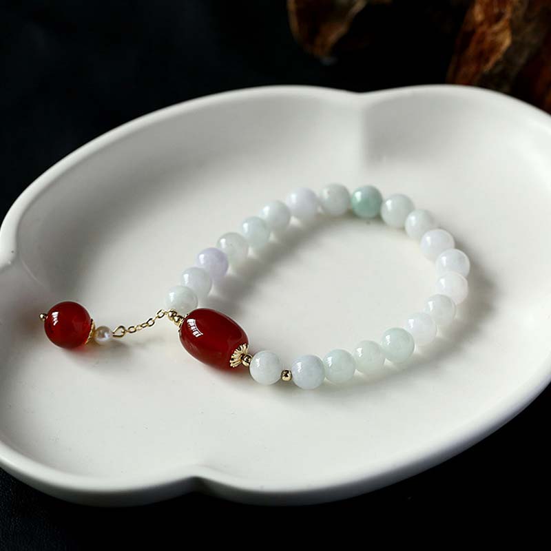 Fortune Jewel Natural White Jade Agate Protection Bracelet