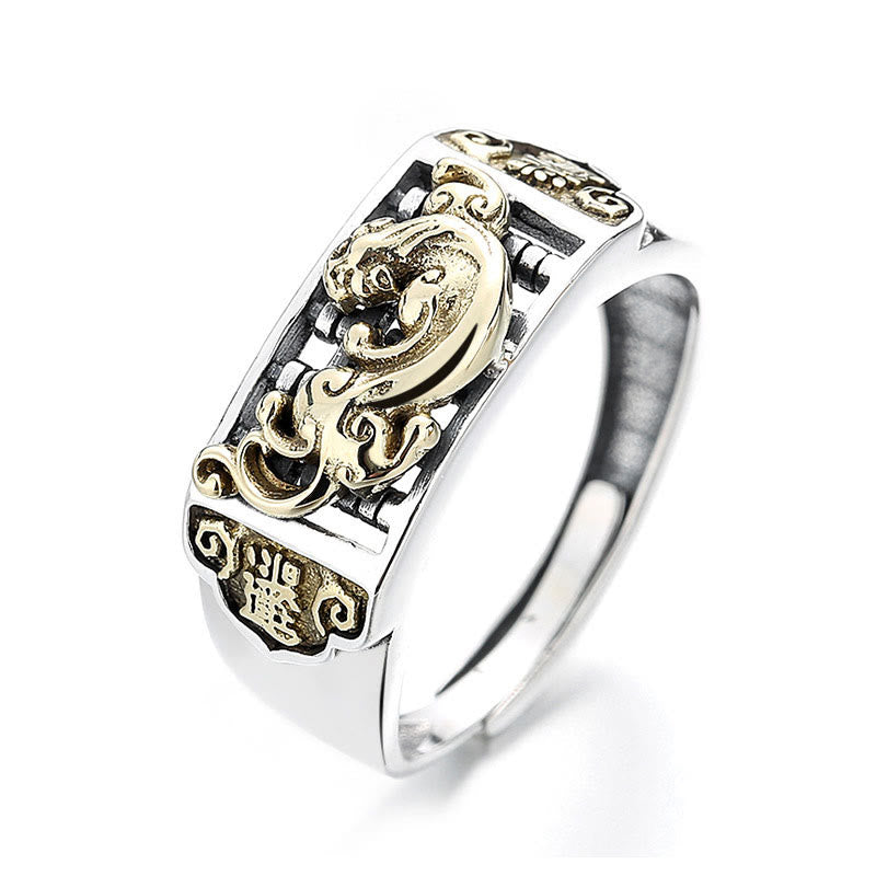 Fortune Jewel 925 Sterling Silver PiXiu Luck Wealth Adjustable Ring