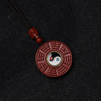 Fortune Jewel Natural Cinnabar Bagua Rotatable Yin Yang Keep Away Evil Spirits Necklace Pendant
