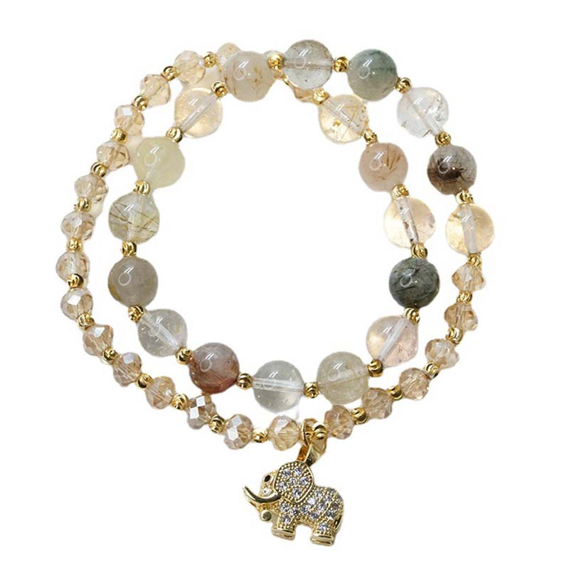 Fortune Jewel Rose Quartz Elephant Healing Energy Charm Bracelet