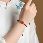 Fortune Jewel Handmade Natural Silver Sheen Obsidian Strawberry Quartz Cute Cat Protection Braided Bracelet