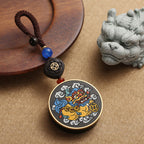 Fortune Jewel PiXiu Copper Coin Ebony Wood Luck Attract Wealth Key Chain Decoration