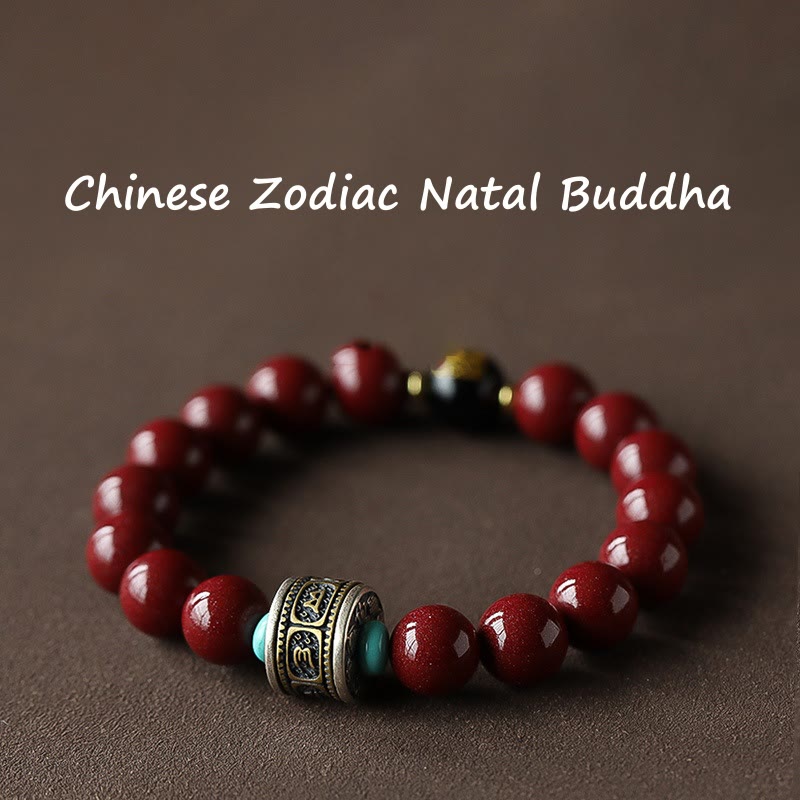 Fortune Jewel 925 Sterling Silver Chinese Zodiac Natal Buddha Cinnabar Om Mani Padme Hum Calm Bracelet