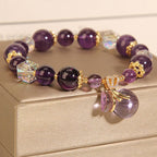 Fortune Jewel Natural Amethyst Crystal Money Bag Charm Positive Bracelet